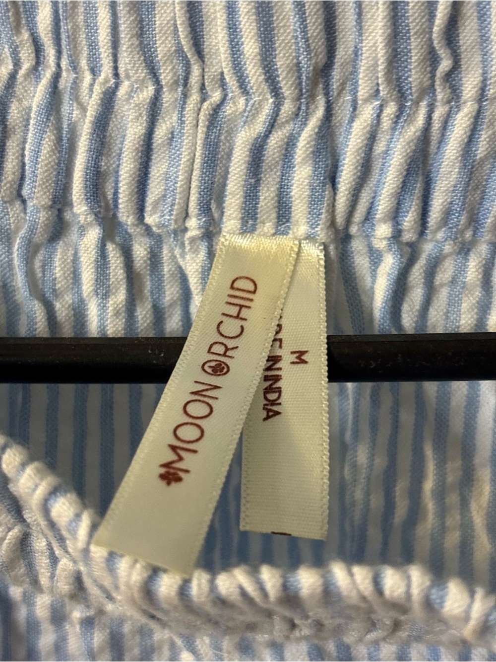Light Blue Tiered Striped Seersucker Cottage Core Maxi Cotton Skirt Size Medium - Picture 5 of 7